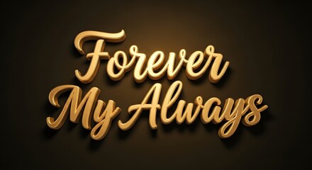 A stylish 3D golden text display reading 'Forever My Always' on a dark background, emphasizing elegance and timeless sentiment for romantic or decorative purposes