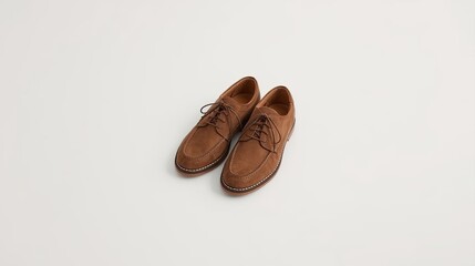 A pair of brown suede lace-up shoes against a plain, light background. The design is sleek and classic, conveying a sense of elegance and sophistication. generative ai