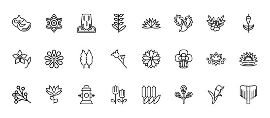 24 set of outline web nature icons such as daffodil, acicular, flower, magnolia, tulip vector thin icons for report, presentation, diagram, web design, mobile app