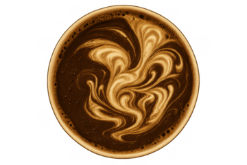 Coffee cup showing latte art design with intricate milk swirl, creating a beautiful pattern for a delicious morning beverage
