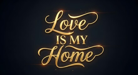 A glowing gold text display reading 'Love is My Home' on a dark background, creating an elegant and warm visual effect suitable for romantic or inspirational themes