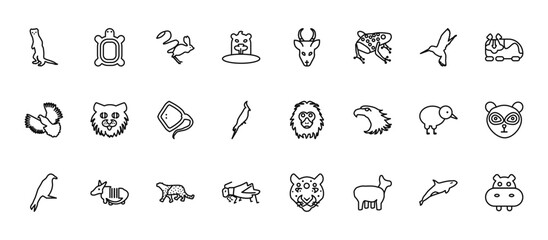 24 set of outline web animals icons such as tortoise, gazelle, pallas cat, kiwi bird, grasshopper vector thin icons for report, presentation, diagram, web design, mobile app
