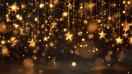 Naklejka premium Glowing Christmas Lights. Gold Magic Stars Stock Illustration