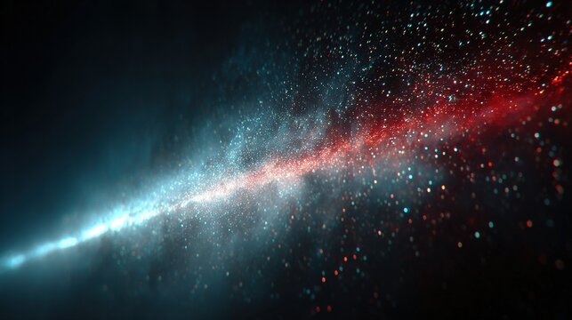 Abstract digital art featuring a dynamic clash of blue and red light trails. - Powered by Adobe