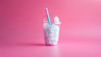 Abstract composition of a glass with clouds inside on a pink background