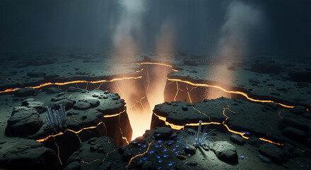 Obraz premium Underwater volcanic vent spewing hot water and minerals on the ocean floor