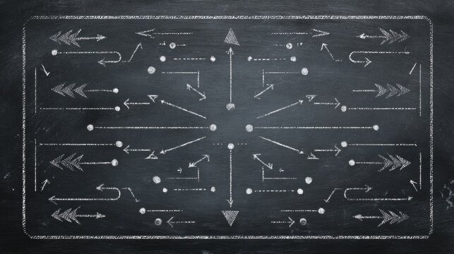Creative Chalkboard Design Featuring Tactical Arrows and Strategic Symbols on a Matte Background