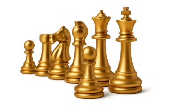 Golden chess pieces on transparent background representing business strategy, leadership, and success planning - Powered by Adobe