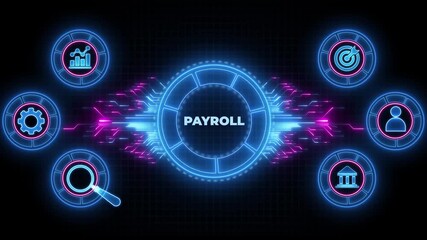 Payroll Business finance concept. Animated Circuit board futuristic processing background.