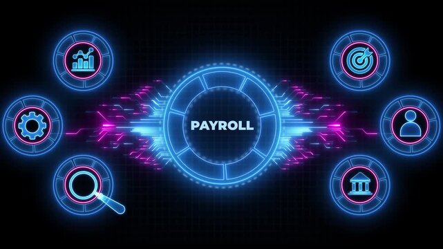 Payroll Business finance concept. Animated Circuit board futuristic processing background.