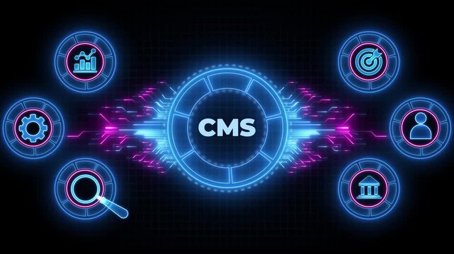 CMS Concept. Animated Circuit board futuristic processing background.