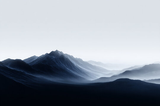 mountains poster design, poster-style design featuring cool-toned layered mountain silhouettes for a simple and elegant look - Powered by Adobe