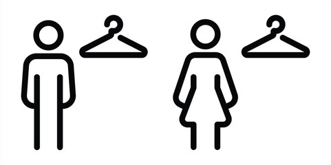 Mens and womens changing rooms line icon set with simple outline symbols. Vector illustration for public facilities, locker rooms