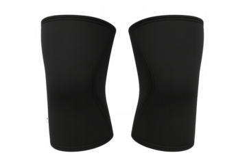 Black neoprene knee sleeves for sports training protecting joints and providing support during fitness activities on transparent background