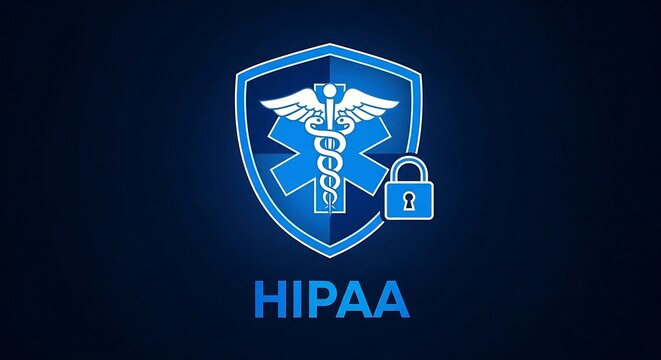 hippa compliance medical data protected by cyber security shield with padlock health information privacy regulations concept suitable for healthcare promotion