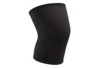 Black neoprene knee support sleeve providing compression for athletic activities, injury protection, and muscle recovery