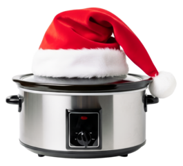 Stainless Steel Electric Slow Cooker with a Santa Hat