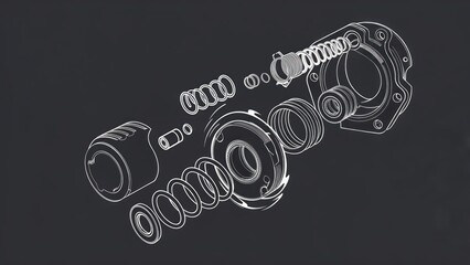 Exploded view of mechanical parts, springs, bearings