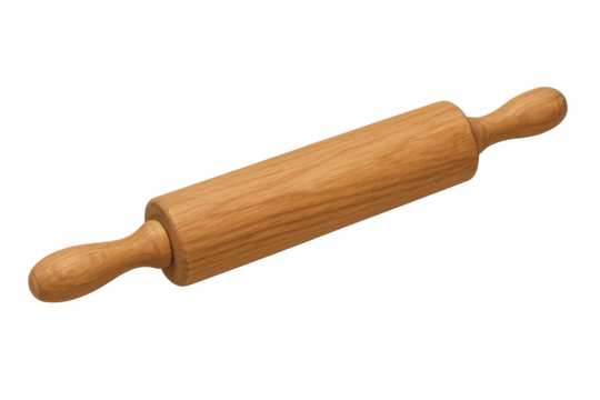 Wooden rolling pin for baking and cookie dough preparation, kitchen utensil for cooking, transparent background - Powered by Adobe