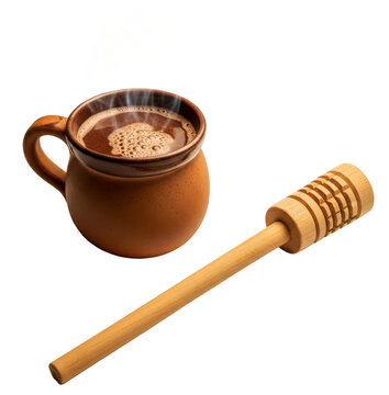 Traditional Mexican Clay Mug with Hot Chocolate and Molinillo