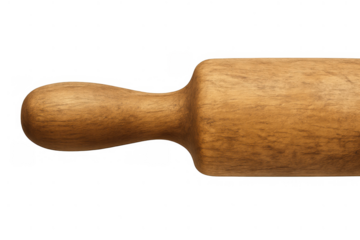 Wooden rolling pin for baking and cooking, kitchen utensil for preparing dough and pastry, transparent background