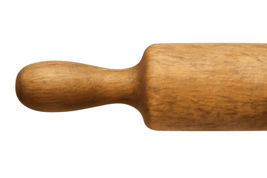 Wooden rolling pin for baking and cooking, kitchen utensil for preparing dough and pastry, transparent background