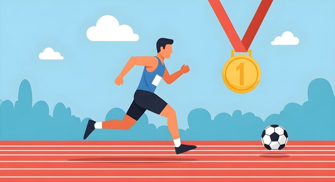 Runner Crossing Finish Line with Soccer Ball: Vector Illustration for Sports, Competition, and Achievement Concepts