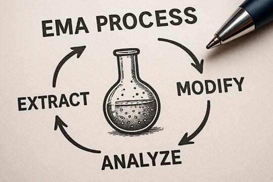 EMA process cycle diagram in science for the concept of scientific extraction. - Powered by Adobe