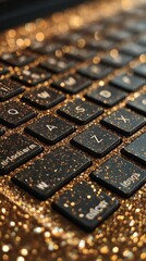 Shimmering Golden Glitter Keyboard Close-up for Tech Aesthetics