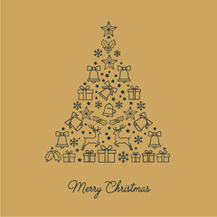 Elegant Christmas tree illustration with various festive ornaments and a 'Merry Christmas' greeting.