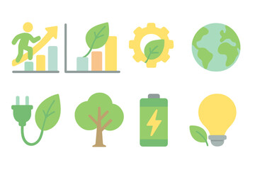 Eco-friendly energy flat icon set. Sustainability, green technology symbols collection