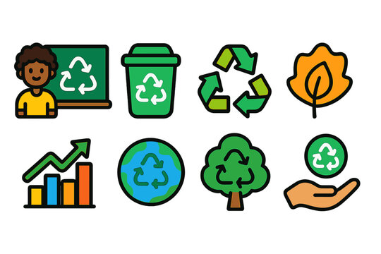 Recycling and sustainability flat icon set. Eco-friendly environment icons collection