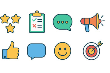 Fototapeta premium Feedback and communication flat icon set. Ratings, messages, and approval graphics.