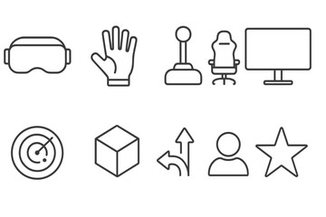 Virtual reality line icon set. Gaming, vr equipment, technology outline collection