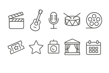 Entertainment and music line icon set. Theater, concert, and event icons.