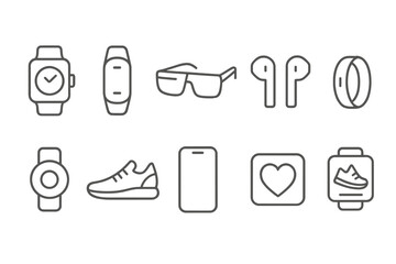Wearable technology outline icon set. Smart devices, gadgets, fitness tracker icons