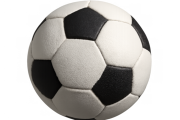 Soccer ball game equipment, black and white sports sphere for championship competition, transparent background