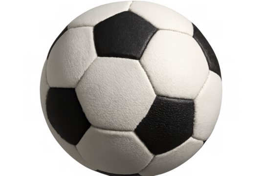 Soccer ball game equipment, black and white sports sphere for championship competition, transparent background