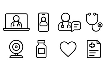 Healthcare and telemedicine line art icon set. Medical outline icons for apps and sites