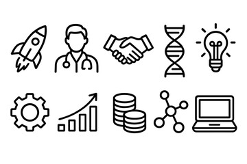Business and science outline icon set. Technology, innovation, growth icons collection