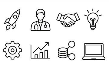 Business and technology outline icon set. Innovation, growth, outline collection.