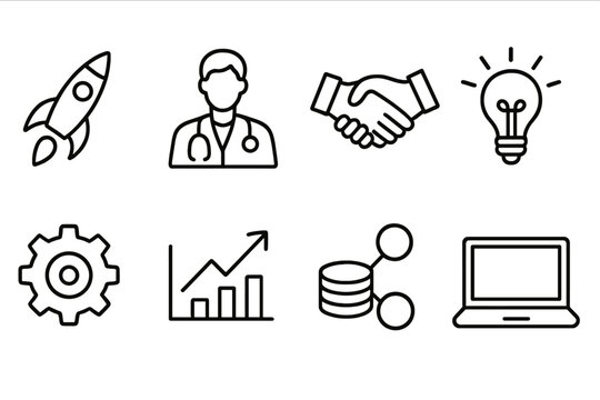 Business and technology outline icon set. Innovation, growth, outline collection.