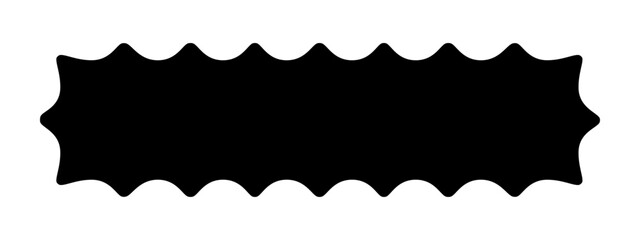 Rectangle shape with wavy edges. Geometric rectangular form with undulated borders. Blank textbox, tag or label isolated on white background. Vector graphic illustration.