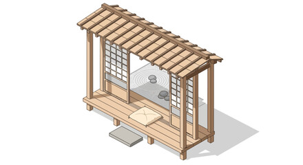 Isometric zen garden architecture illustration perfect tranquility retreat