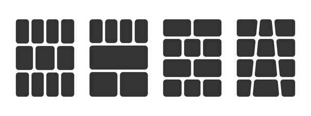 Set of anime comic page templates. Bento grids or graphic novel panels isolated on white background. Manga storyboard, photo collage, magazine or poster layouts. Vector illustration.