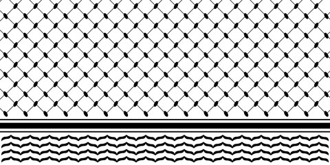 Classical keffiyeh black and white pattern. Traditional oriental head scarf or neckerchief print. Simple gometric absract textile texture. Middle eastern fabric design. Vector graphic illustration.