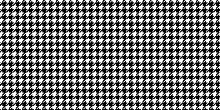 Houndstooth plaid pattern. Black and white dogtooth texture. Retro tweed textile print for scarf or cloth. Classic geometric design with pied de poule effect. Vector graphic illustration.
