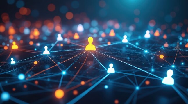 A digital network of interconnected user icons, displaying vibrant colors and connections, representing online communication and social interaction.