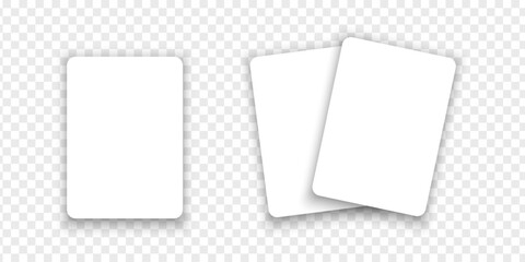 Set of empty white playcards isolated on transparent background. Mockup for blackjack combination in poker game. Paper or plastic play, gift or discount card templates. Vector realistic illustration.