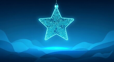 Digital Christmas star ornament with circuit board pattern. Creative holiday technology concept for New Year celebration.
